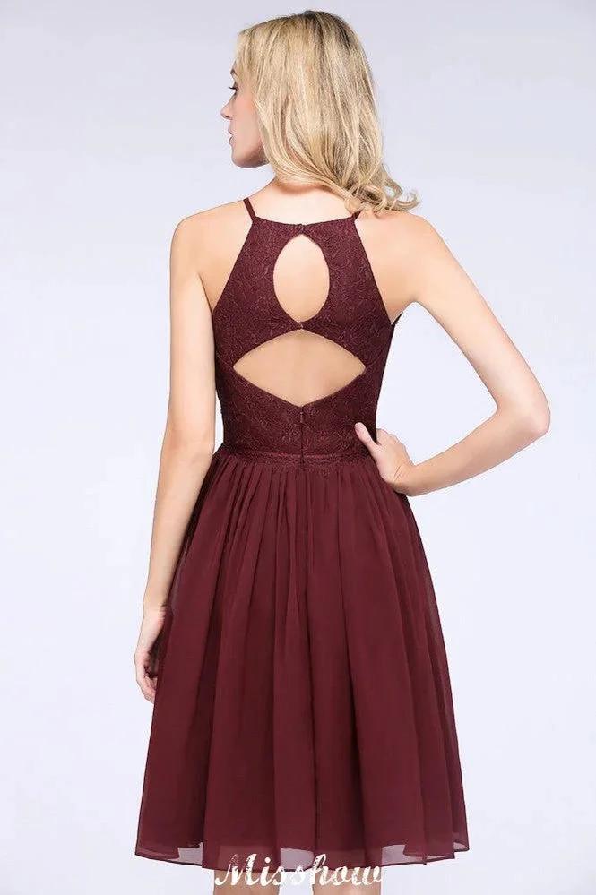 A-line Jewel Sleeveless Knee-Length Bridesmaid Dresses with Ruffle Chiffon Lace Party Dress - Image 8