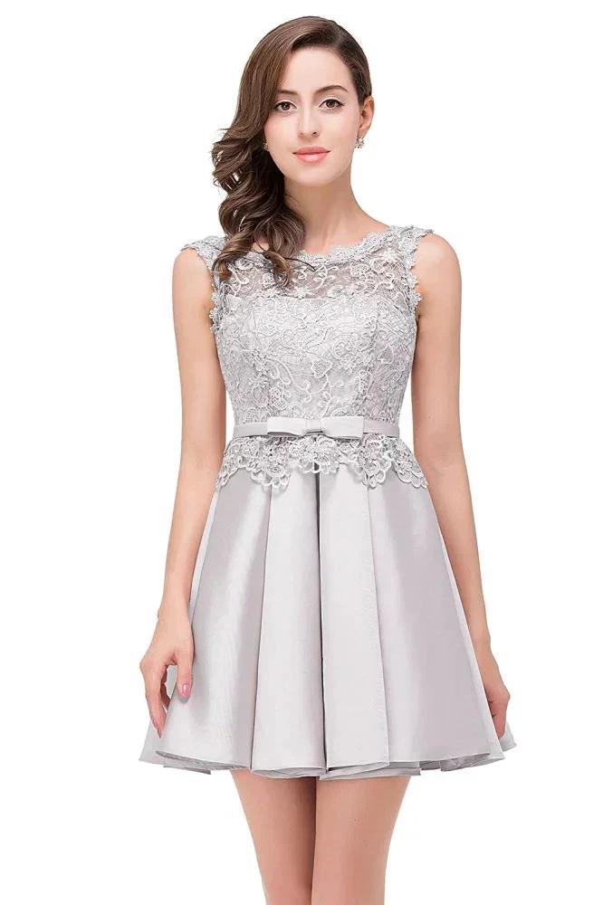 A-line Knee-length Satin Homecoming Dress with Lace - Image 10