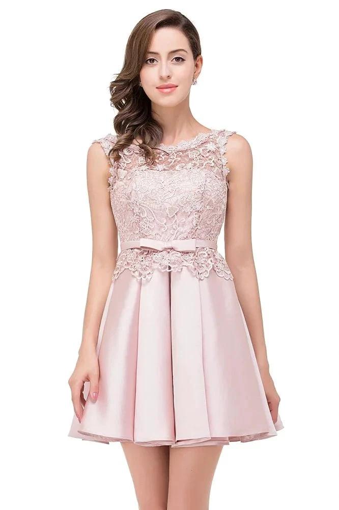 A-line Knee-length Satin Homecoming Dress with Lace - Image 2