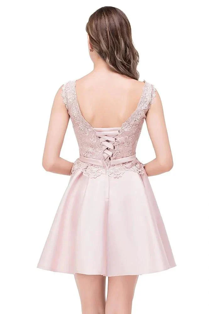 A-line Knee-length Satin Homecoming Dress with Lace - Image 3