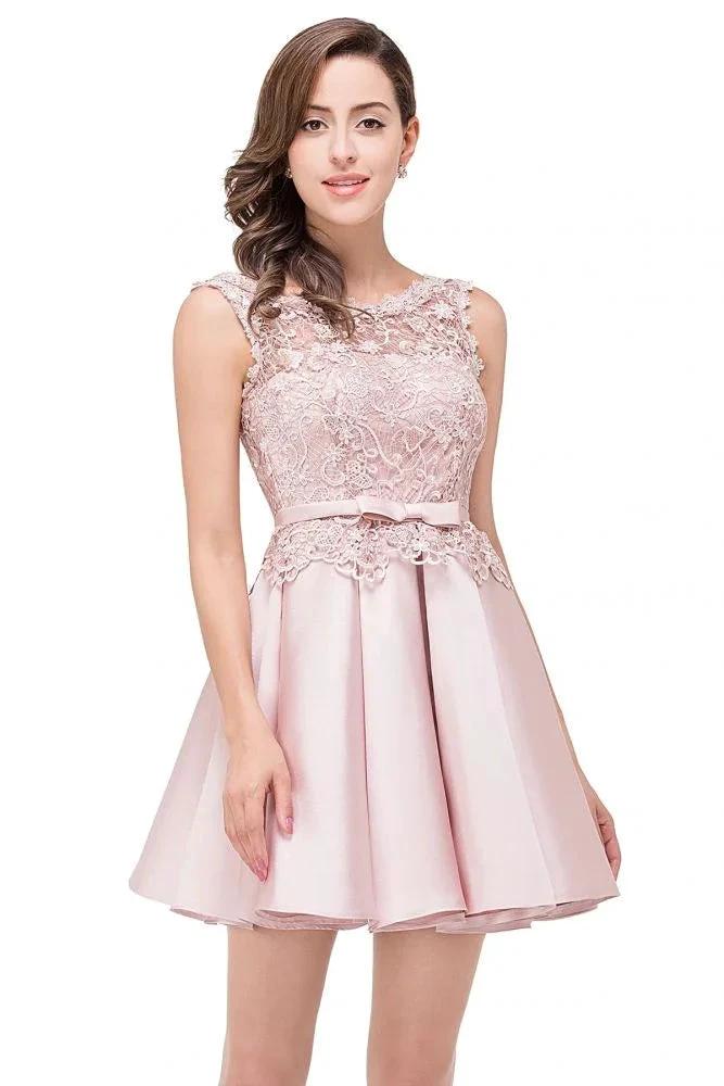 A-line Knee-length Satin Homecoming Dress with Lace - Image 4