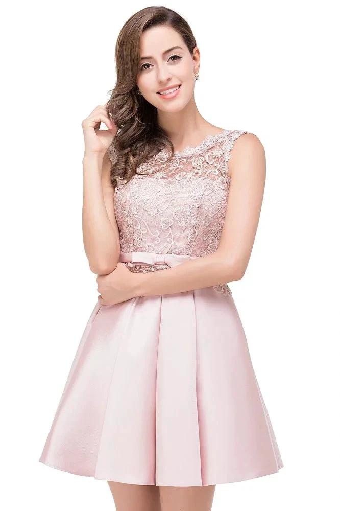A-line Knee-length Satin Homecoming Dress with Lace - Image 5