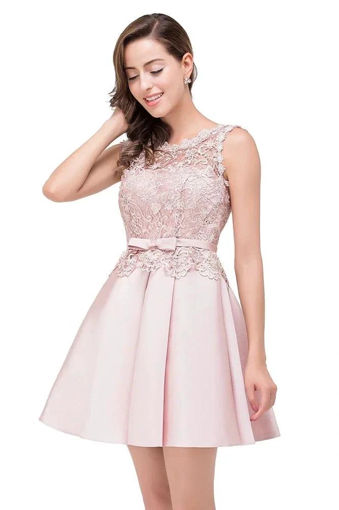 A-line Knee-length Satin Homecoming Dress with Lace - Image 6