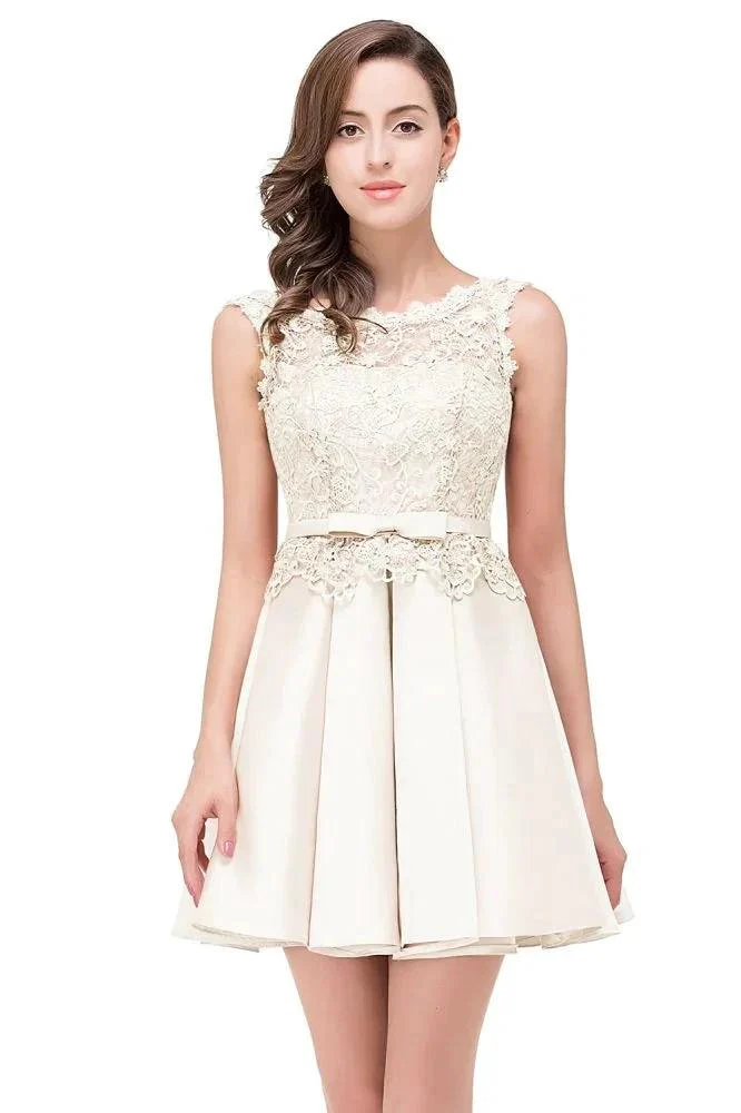 A-line Knee-length Satin Homecoming Dress with Lace - Image 7