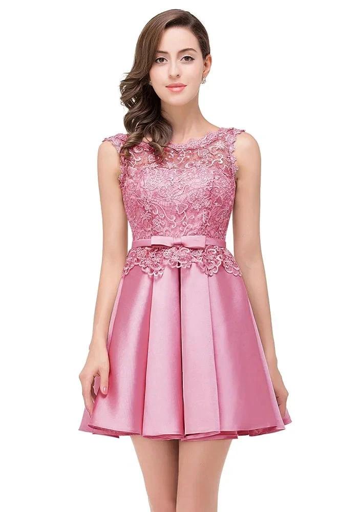 A-line Knee-length Satin Homecoming Dress with Lace - Image 8