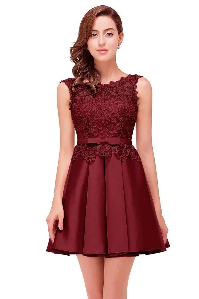 A-line Knee-length Satin Homecoming Dress with Lace - Image 9