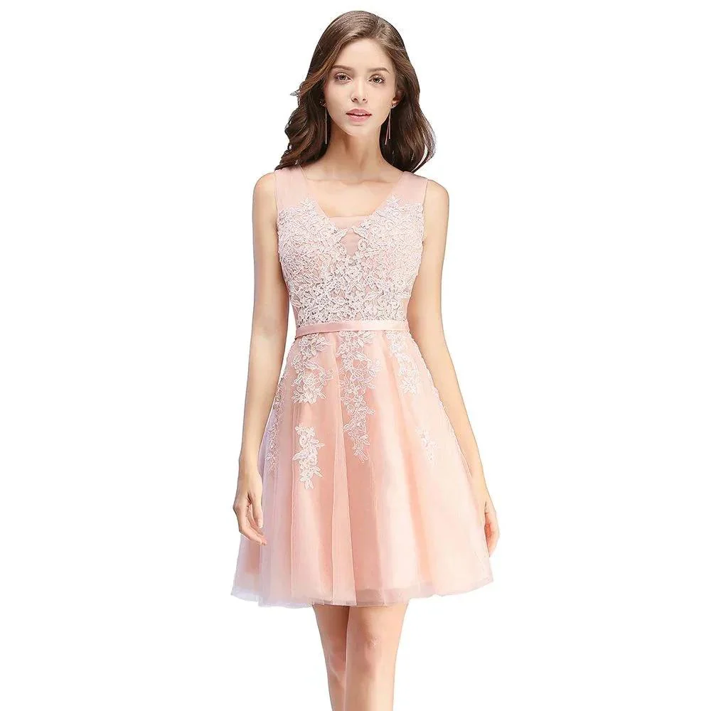 A-line Knee-length Tulle Prom Dress with Appliques - Image 5