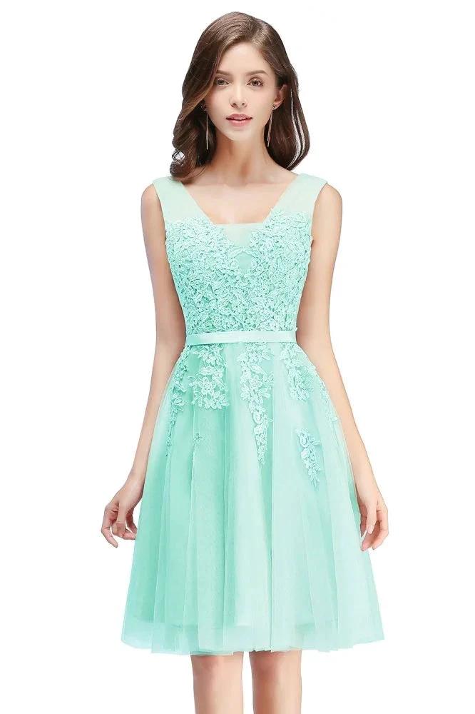 A-line Knee-length Tulle Prom Dress with Appliques - Image 9