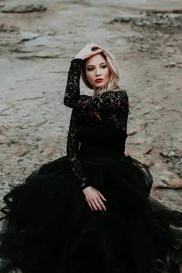 A-Line Lace Appliqued Black Wedding Dress Boho Bridal Gown WD744 - Image 3