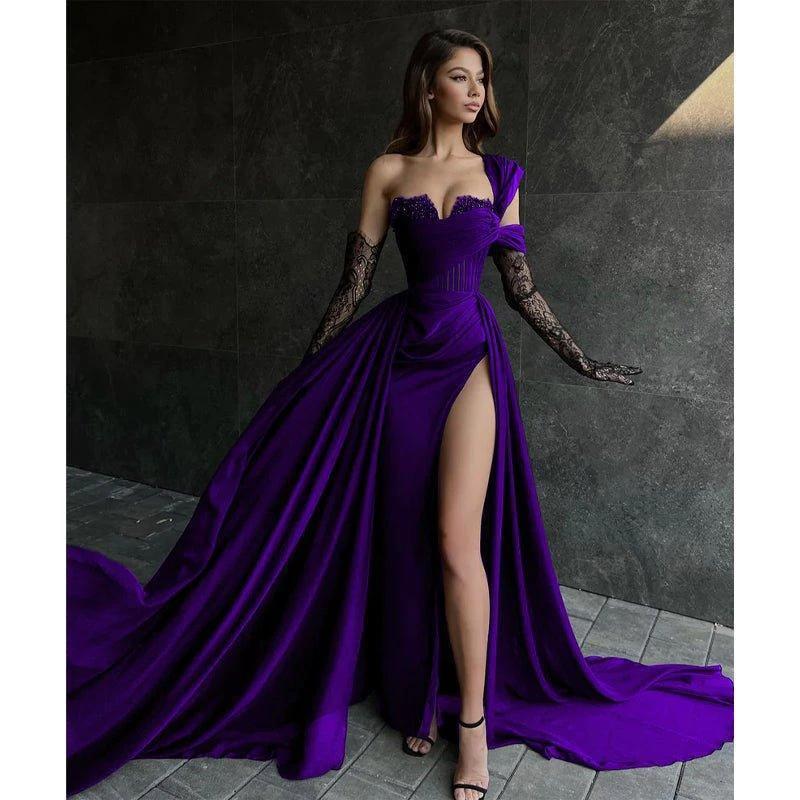 A Line Lace Appliques High Split Black Long Prom Formal Dress - Image 3