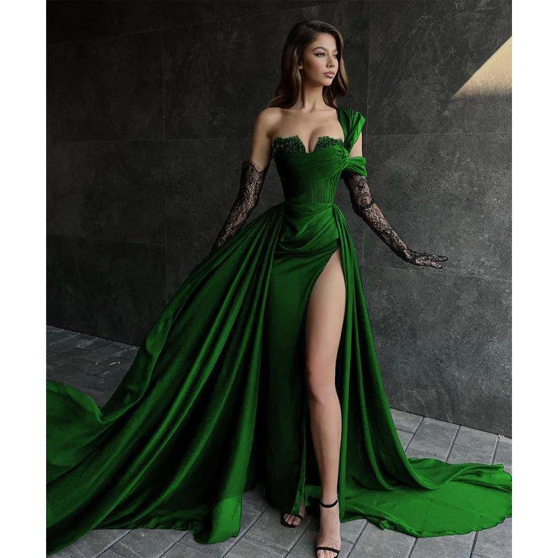 A Line Lace Appliques High Split Black Long Prom Formal Dress - Image 4