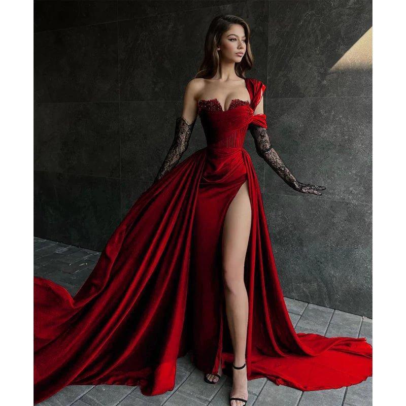 A Line Lace Appliques High Split Black Long Prom Formal Dress - Image 5
