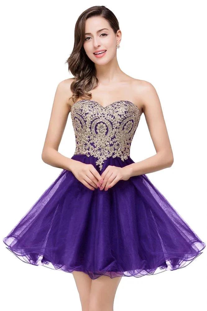 A Line Lace Appliques Sweetheart Short Prom Dresses - Image 5