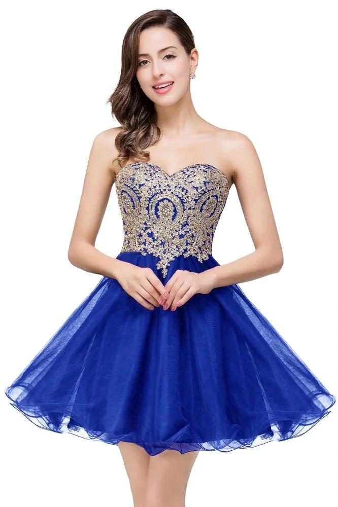 A Line Lace Appliques Sweetheart Short Prom Dresses - Image 6
