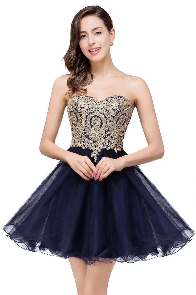 A Line Lace Appliques Sweetheart Short Prom Dresses - Image 7