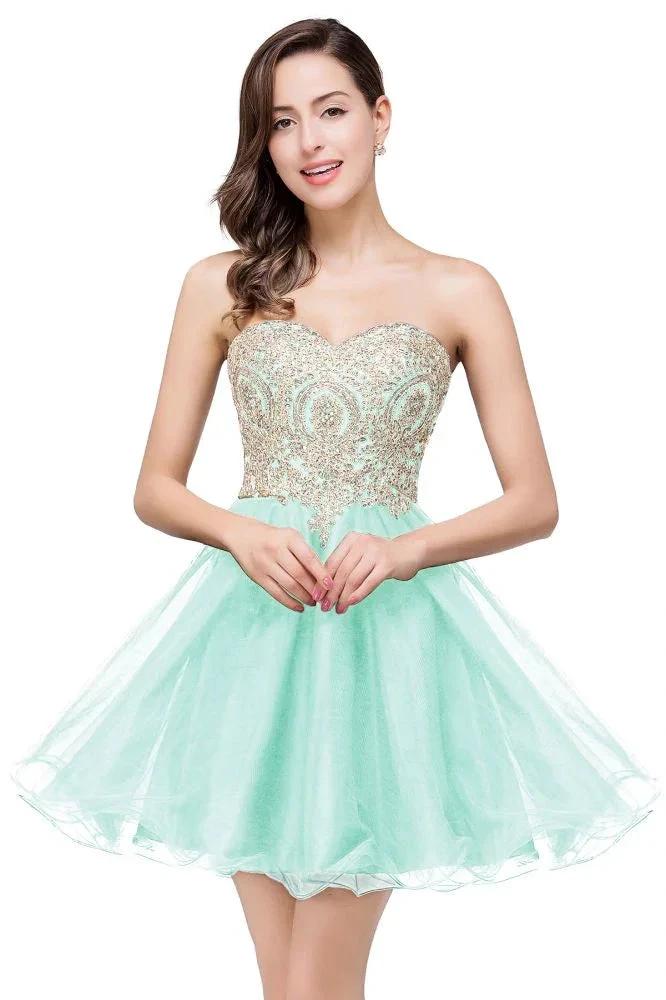A Line Lace Appliques Sweetheart Short Prom Dresses - Image 8