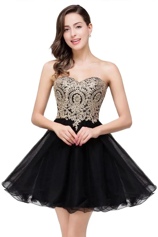 A Line Lace Appliques Sweetheart Short Prom Dresses - Image 9