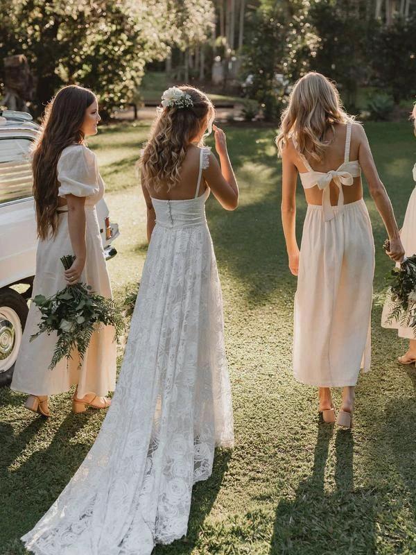 A-Line Lace Backless V-Neck Spaghetti Straps Lace Beach Wedding Dress WD566 - Image 7