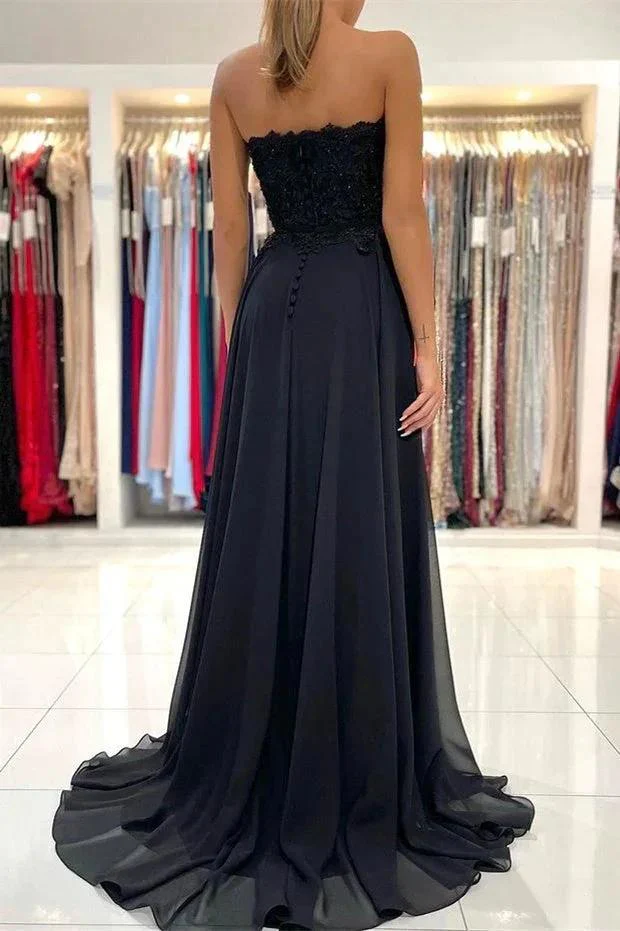 A-line Lace Long Front-Split Prom Dress Off-the-shoulder Evening Dress - Image 4