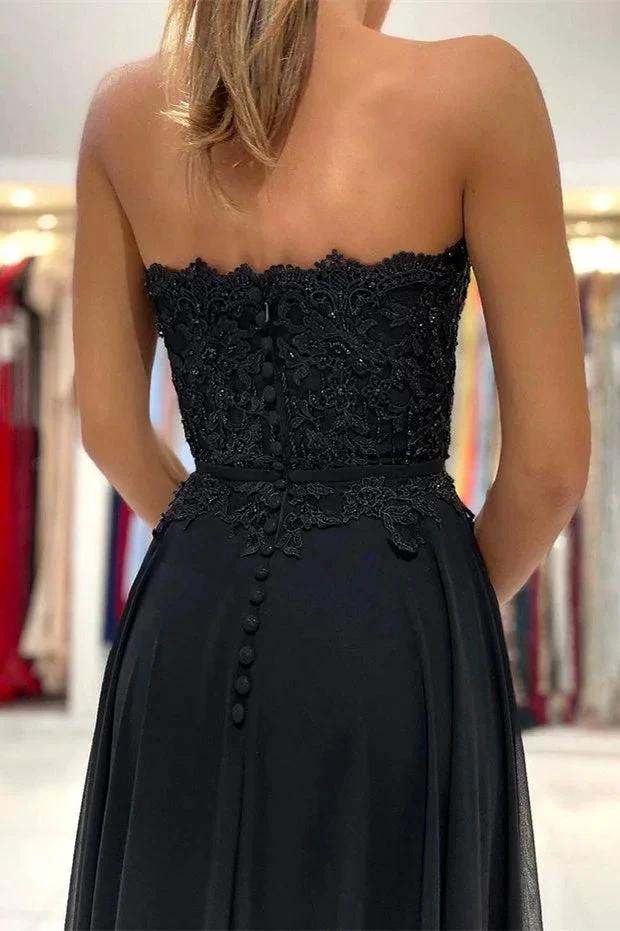 A-line Lace Long Front-Split Prom Dress Off-the-shoulder Evening Dress - Image 5