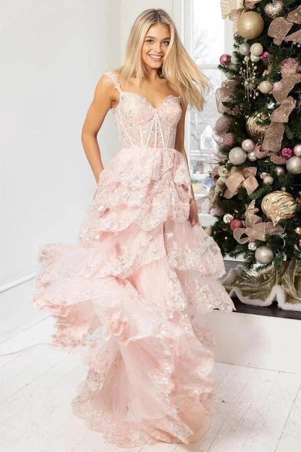 A Line Lace Tiered Stunning Prom Dress Evening Dress With Split PSK456 - Image 7