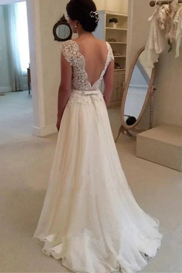 A-line Lace Top Backless Long Beach Wedding Dress Ball Gowns WD021 - Image 2
