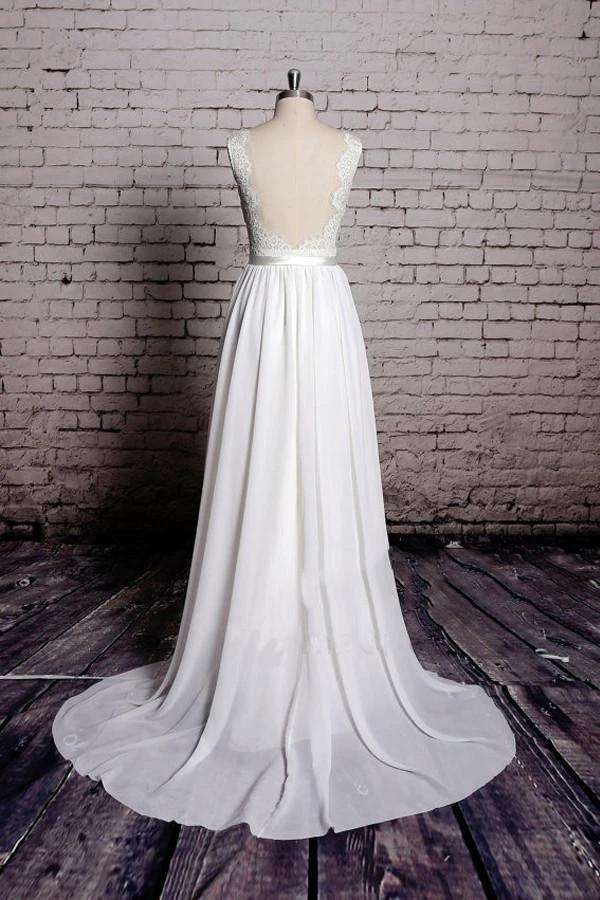 A-line Lace V-Neck Backless Sheath Long Wedding Dress WD058 - Image 2