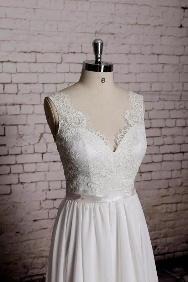 A-line Lace V-Neck Backless Sheath Long Wedding Dress WD058 - Image 3