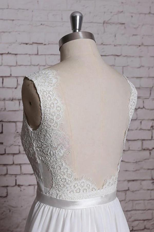 A-line Lace V-Neck Backless Sheath Long Wedding Dress WD058 - Image 4
