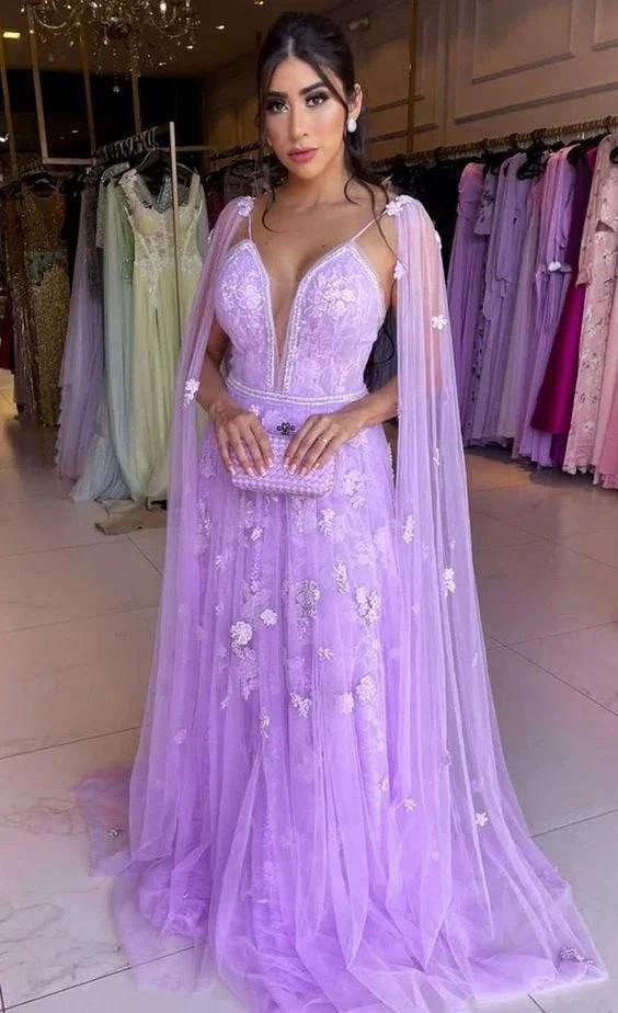 A-line Lavender Lace Tulle Prom Dress Charming A-line Evening Dress Y1022 - Image 2