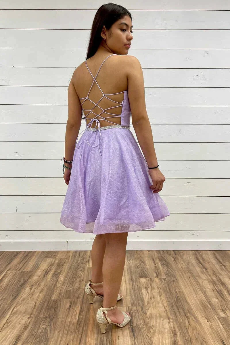 A-Line Lavender Plunge V Short Homecoming Dress Y931 - Image 2