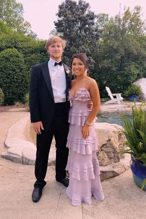 A-line Layers Long Prom Dress Unique Spaghetti Straps Evening Dress Y5205 - Image 2