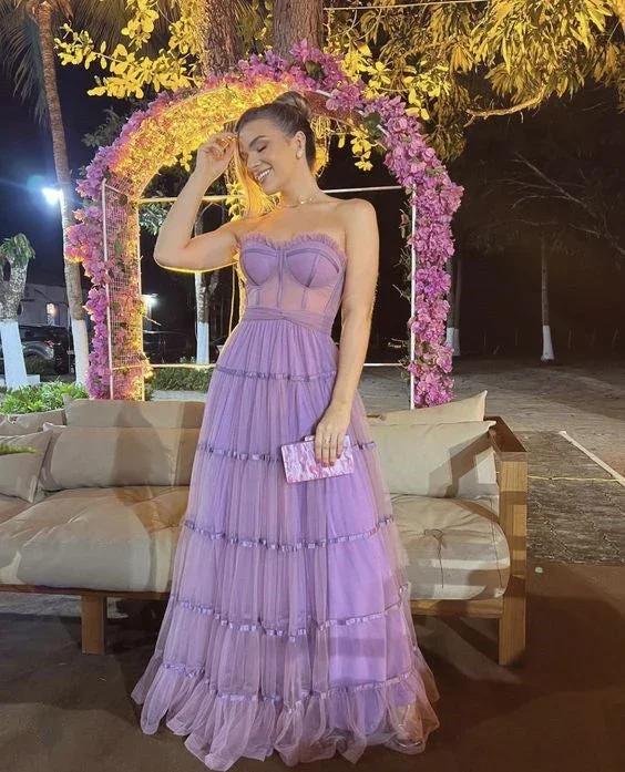 A Line Lilac Prom Dress Strapless Formal Evening Gown Y4816 - Image 2