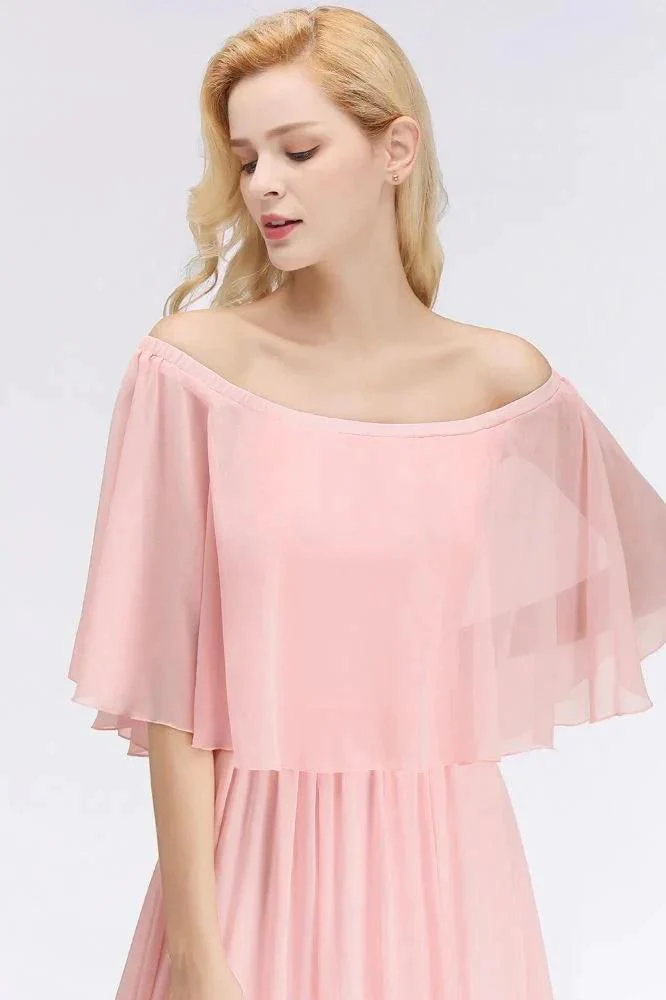 A-line Long Off-the-shoulder Pink Bridesmaid Dresses with Sleeves - Image 6