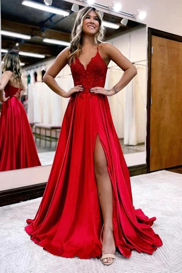 A-Line Long Satin Dark Green Prom Evening Dress with Split  PSK406 - Image 5