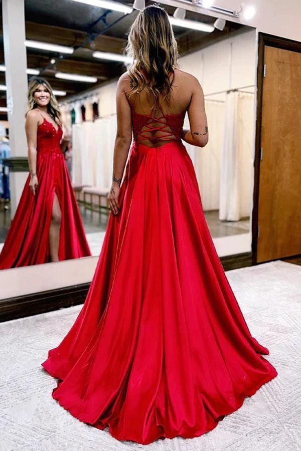 A-Line Long Satin Dark Green Prom Evening Dress with Split  PSK406 - Image 6