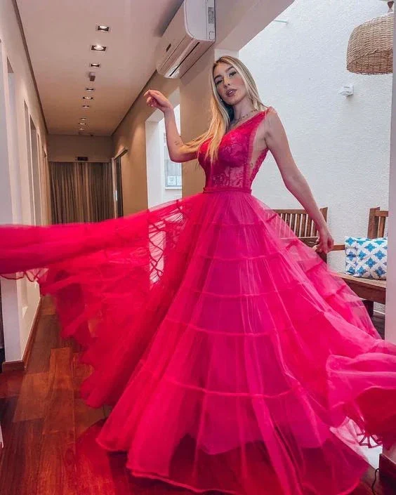 A-Line Long V-Neck Prom Dress Formal Evening Gowns Y6149 - Image 2