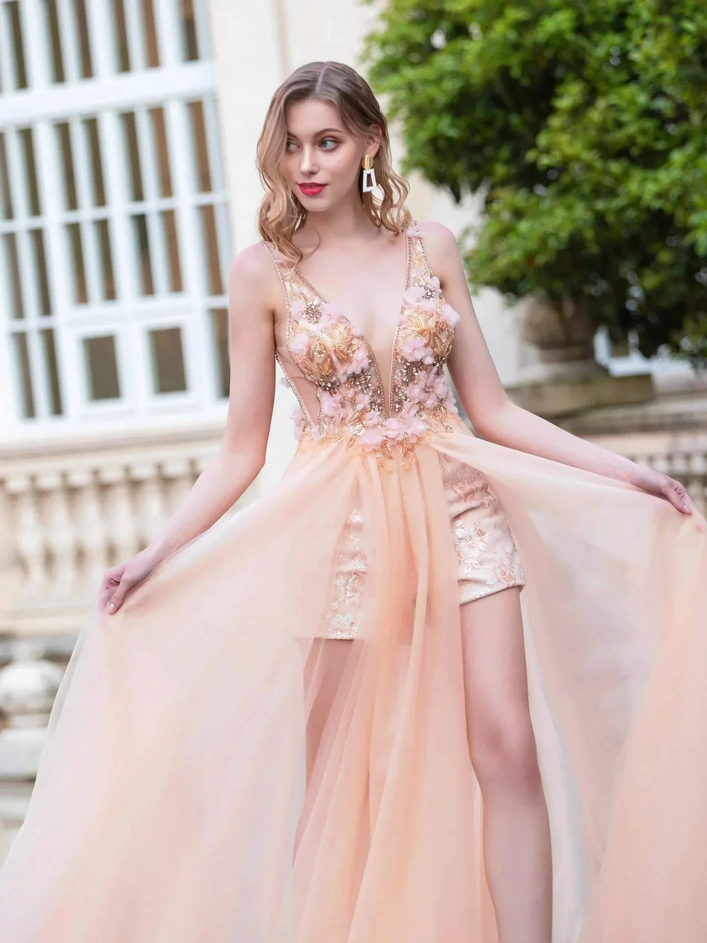 A-line Luxurious Fashion Sexy V-neck Formal Evening Dresses Sleeveless Floor Length Prom Dresses - Image 6