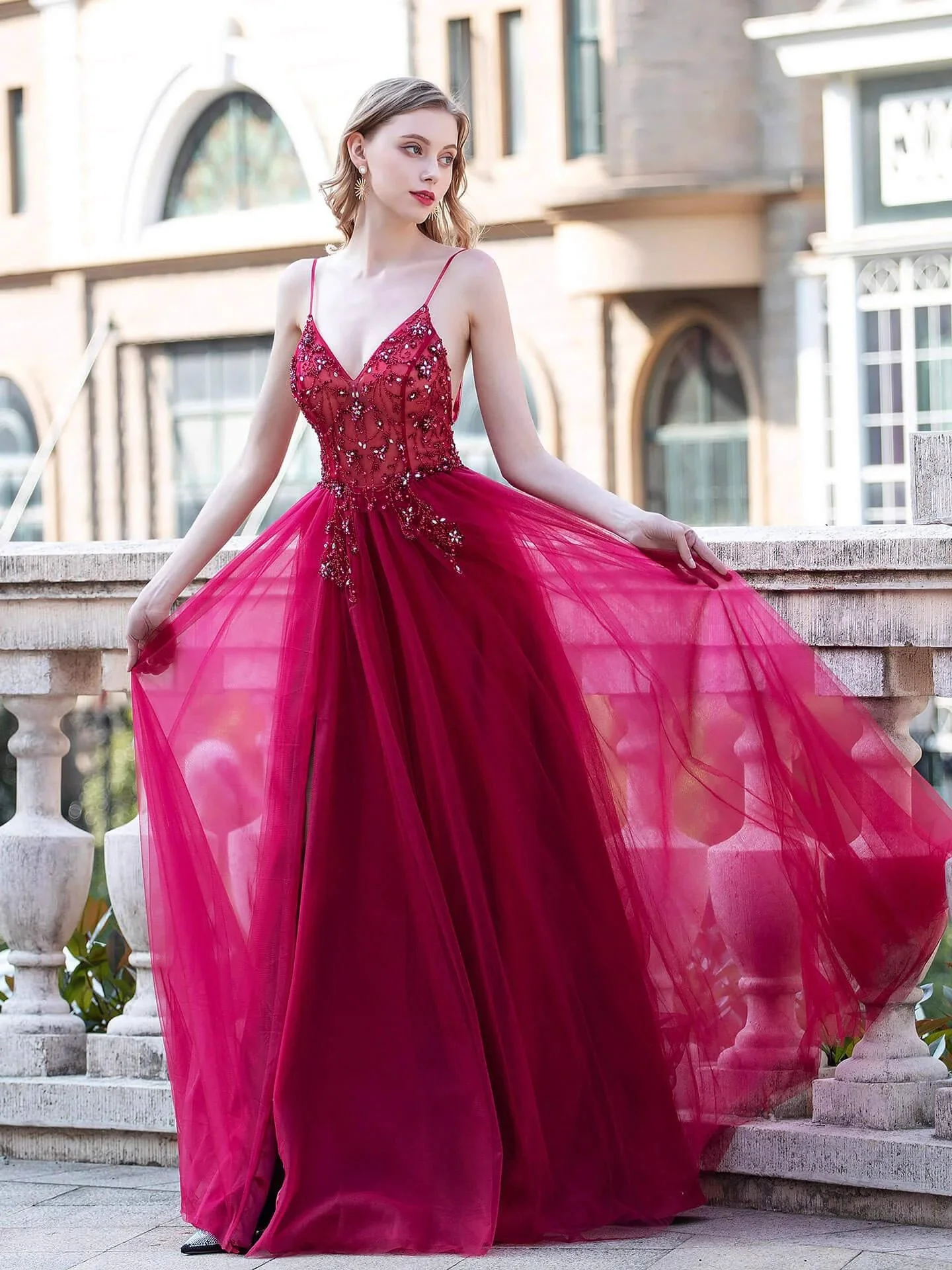 A-line Luxurious Sexy Formal Evening Dresses Spaghetti Strap Sleeveless With Slit Floor Length Prom Dresses - Image 2