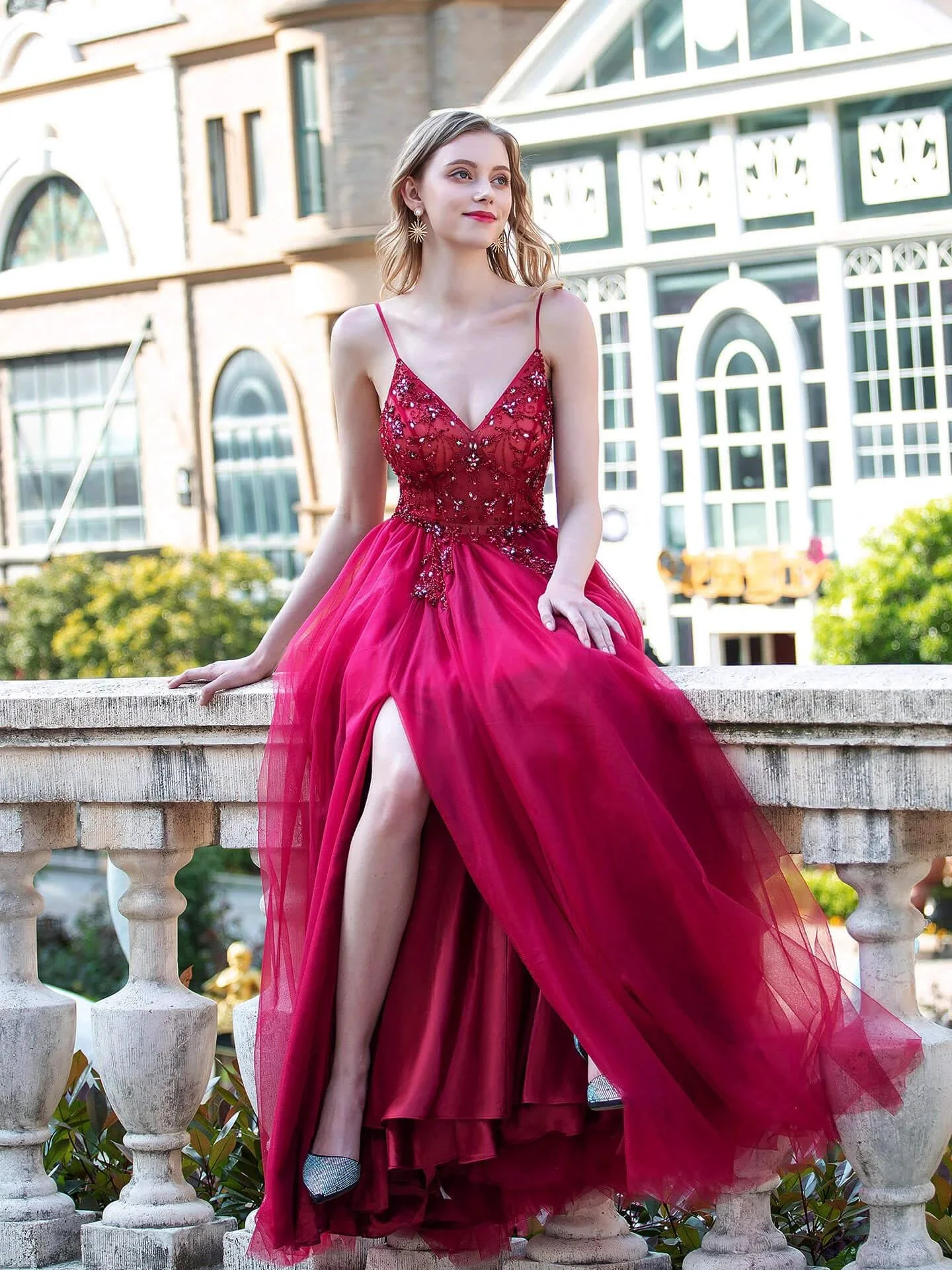 A-line Luxurious Sexy Formal Evening Dresses Spaghetti Strap Sleeveless With Slit Floor Length Prom Dresses - Image 6