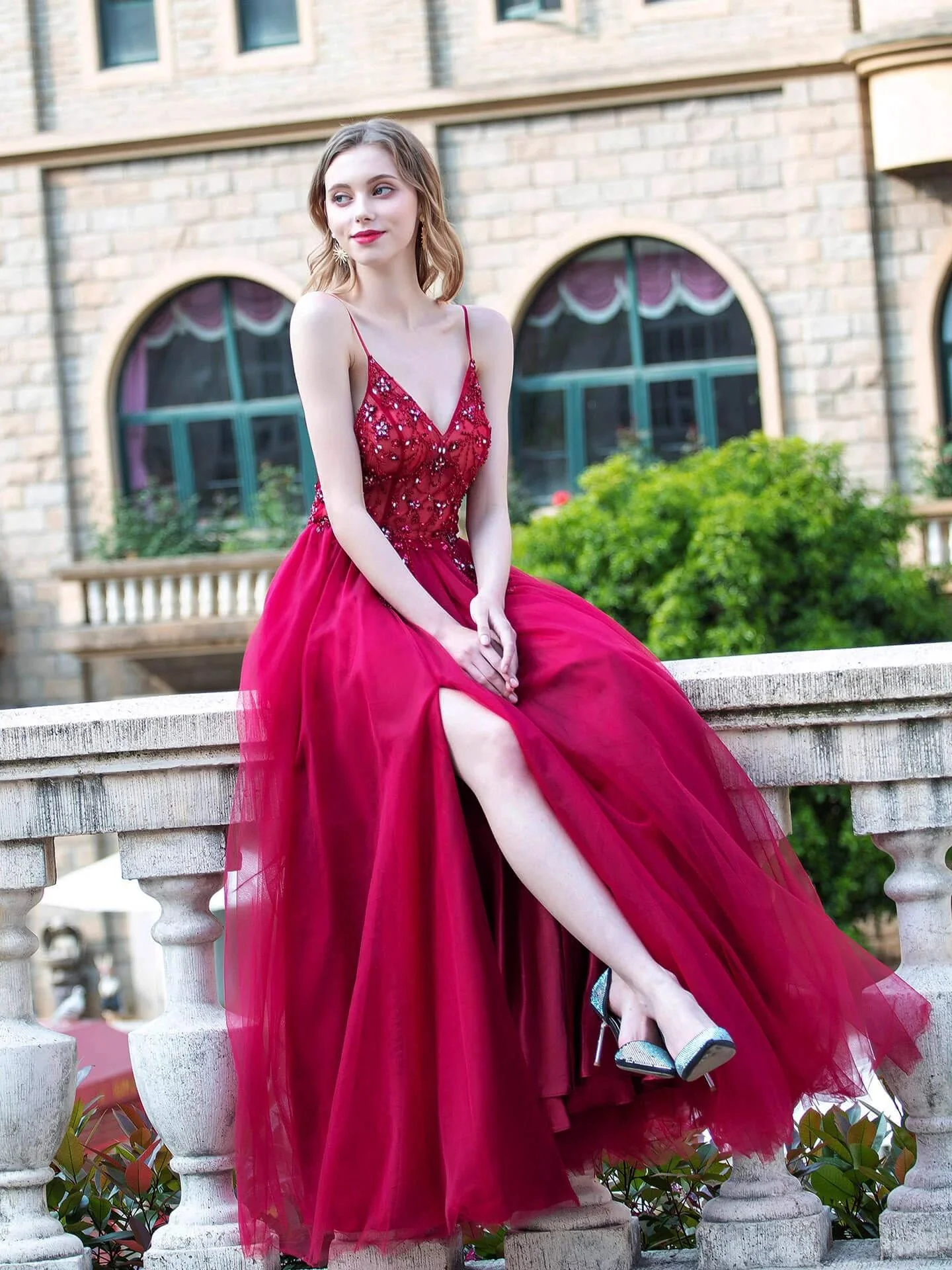 A-line Luxurious Sexy Formal Evening Dresses Spaghetti Strap Sleeveless With Slit Floor Length Prom Dresses - Image 7