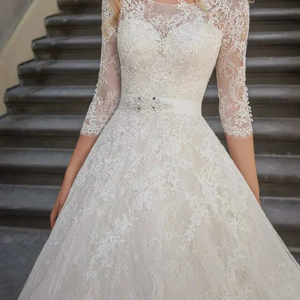 A-Line Luxury Wedding Gowns Lace Applique 3/4 Sleeve Wedding Party Bridal Dresses Vestidos Baratos Con Envio Gratis Robe De - Image 3