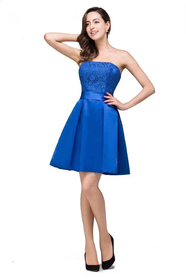 A-line Mini Lace-up Strapless Bridesmaid Dresses - Image 2