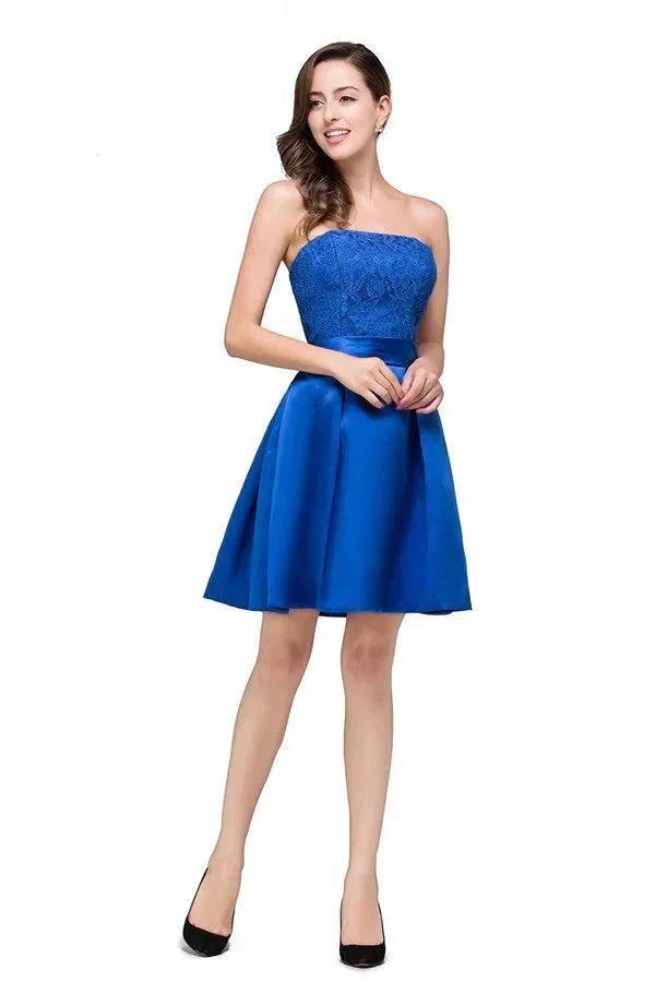 A-line Mini Lace-up Strapless Bridesmaid Dresses - Image 3