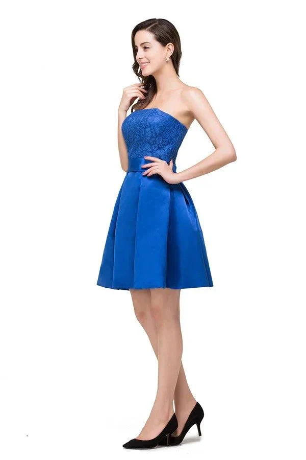 A-line Mini Lace-up Strapless Bridesmaid Dresses - Image 4