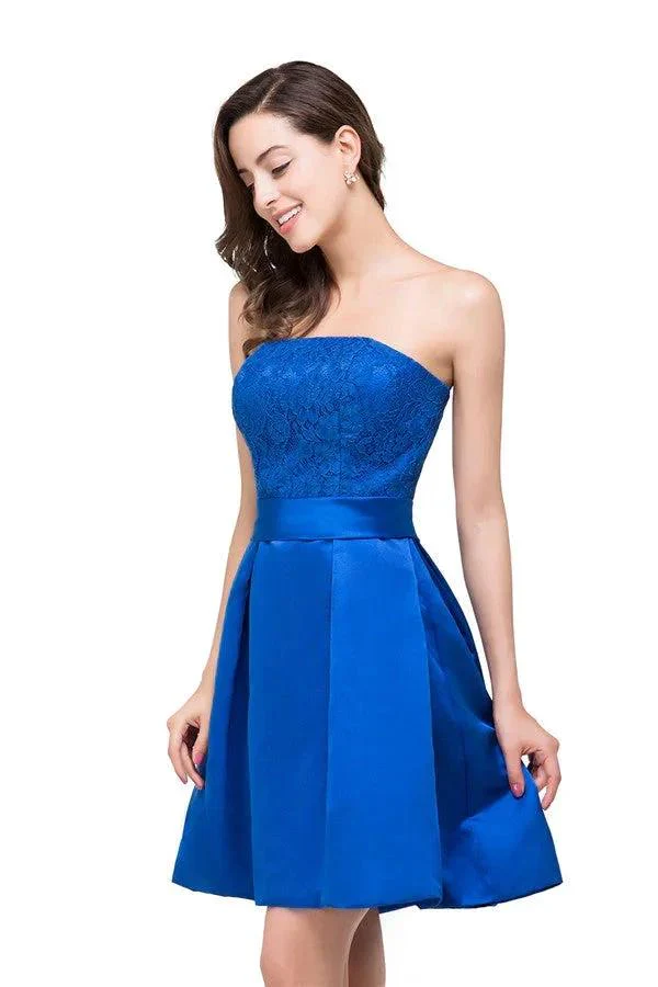 A-line Mini Lace-up Strapless Bridesmaid Dresses - Image 5