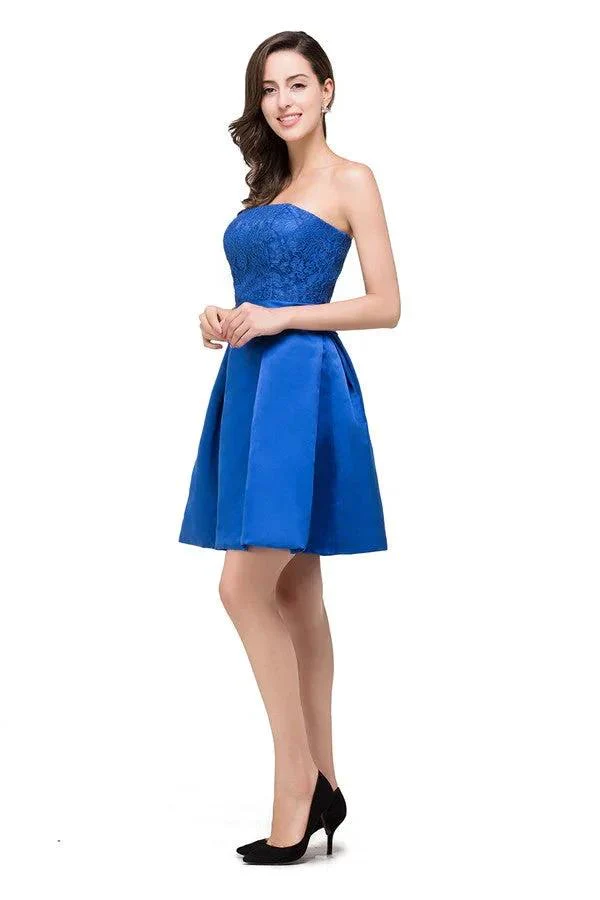 A-line Mini Lace-up Strapless Bridesmaid Dresses - Image 6