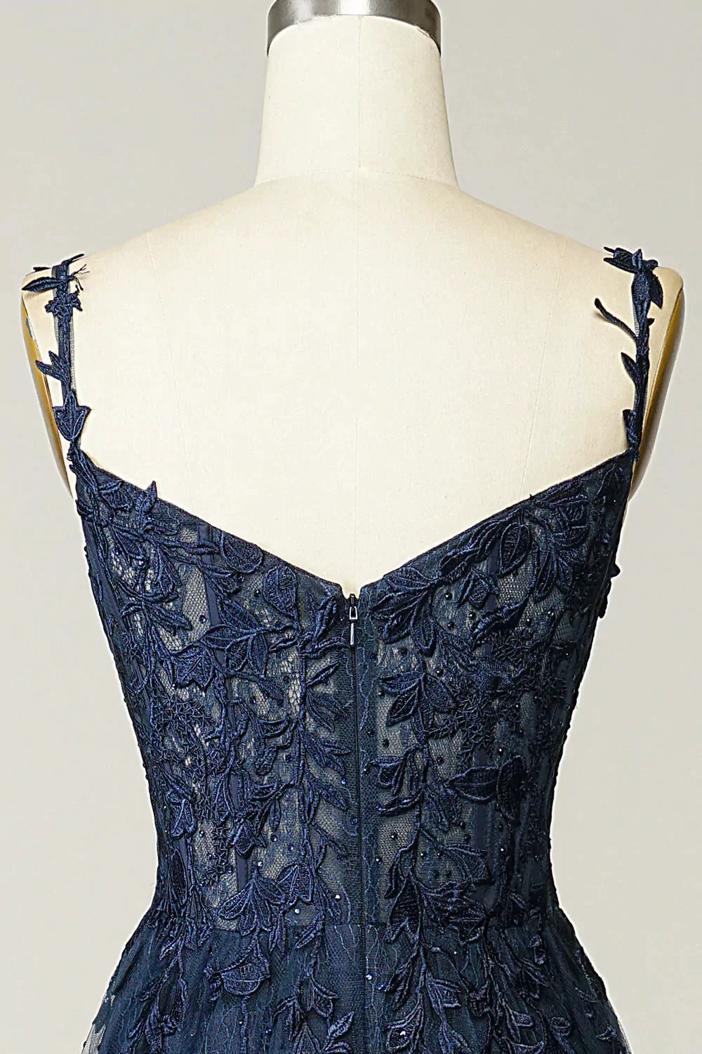 A-line Navy Blue Prom Dress Lace Tulle Evening Dress Y382 - Image 5