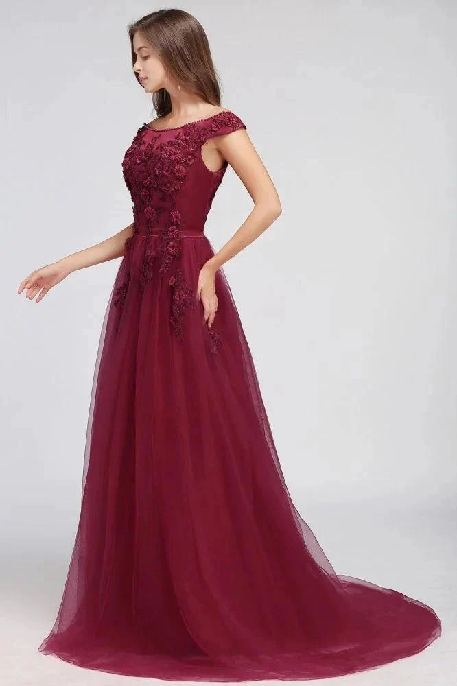 A-line Off-shoulder Floor-length Tulle Appliques Prom Dresses - Image 10
