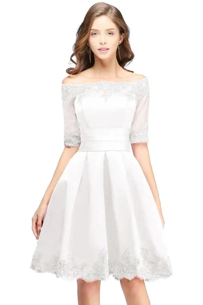 A-line Off-shoulder Half Sleeves Short Lace Appliques Prom Dresses - Image 2